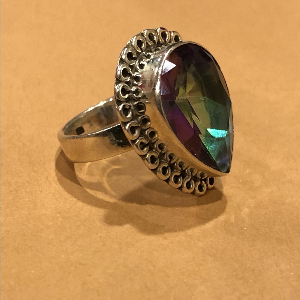 Silver 925 Large Teardrop Mystic Topaz Ring - Women Jewelry